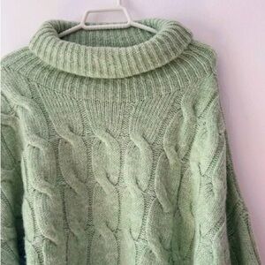 Stradivarius Sage Green Cable Knit Turtleneck Sweater